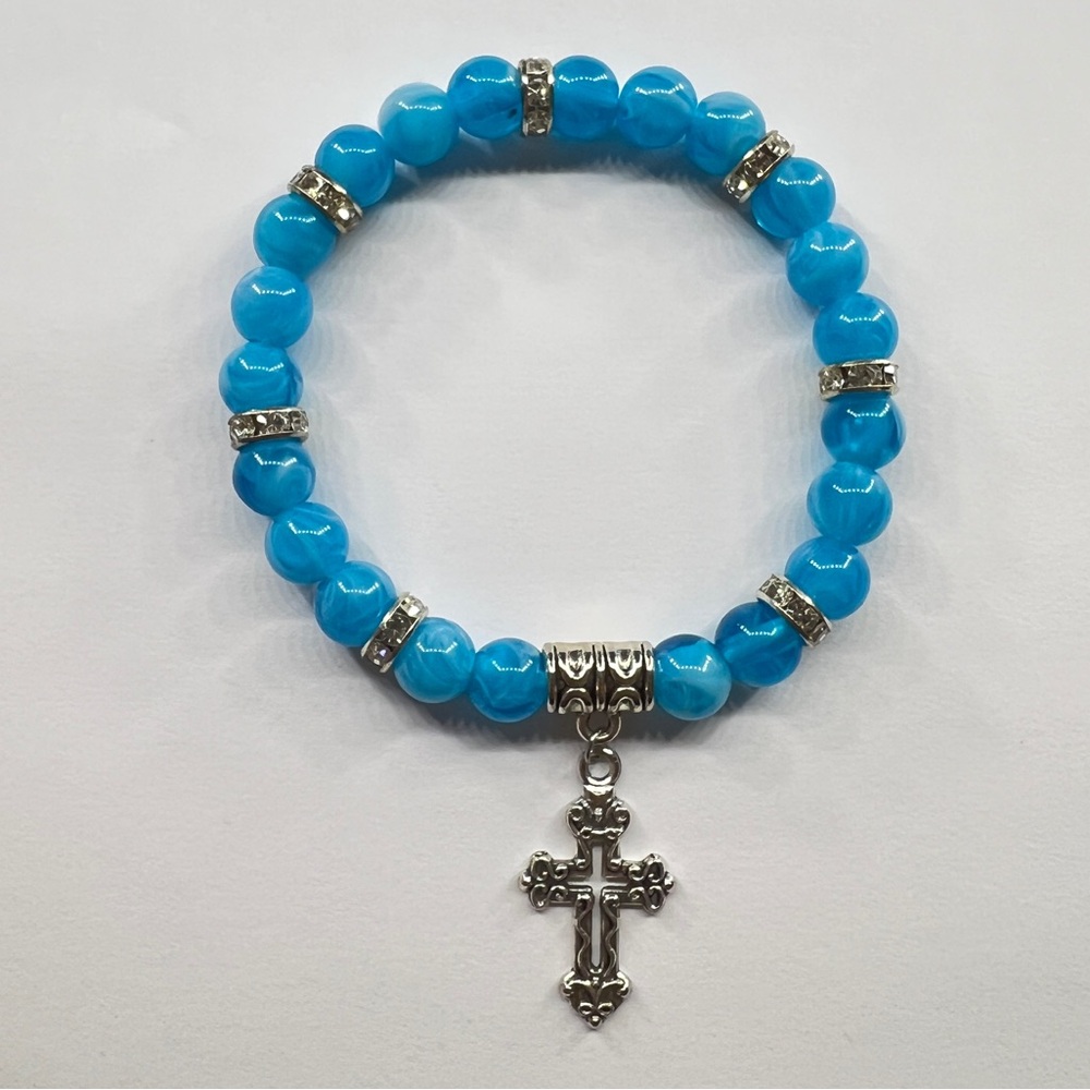 Aqua Serenity Cross Charm Bracelet